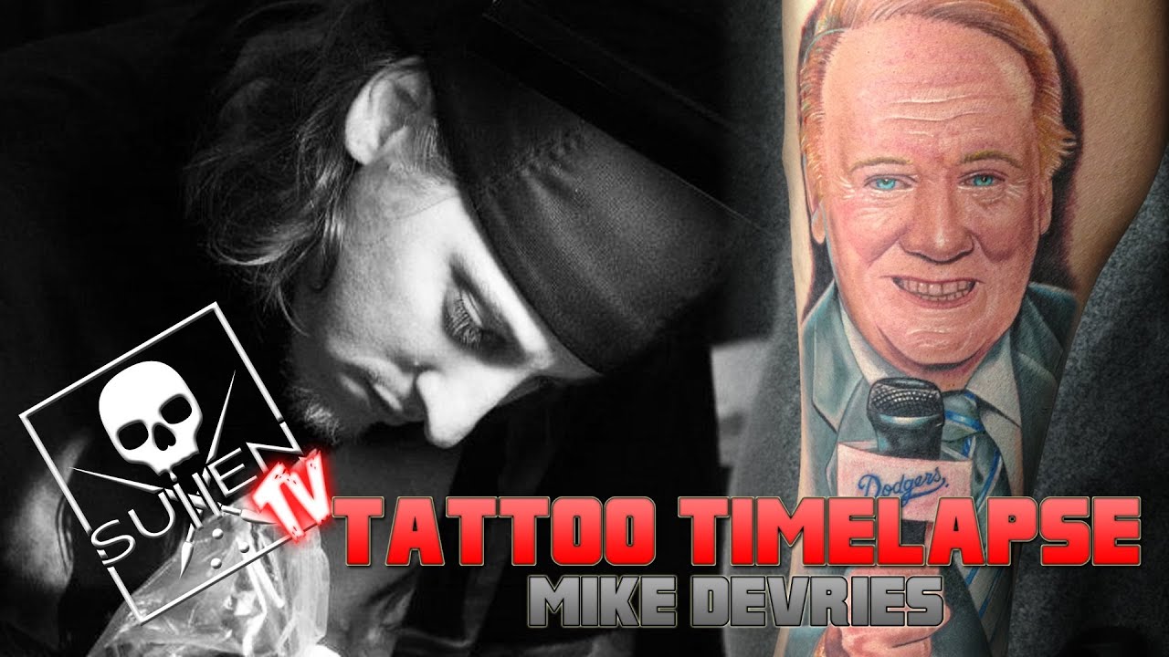 Tattoo Time Lapse - Mike Devries - Tattoos Dodger Announcer Vin Scully