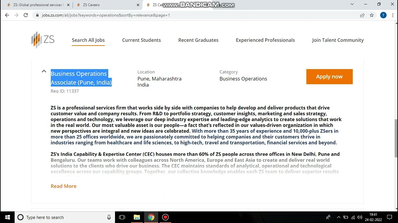 ZS Associates, Pune Vacancy For Business Operations Associates.