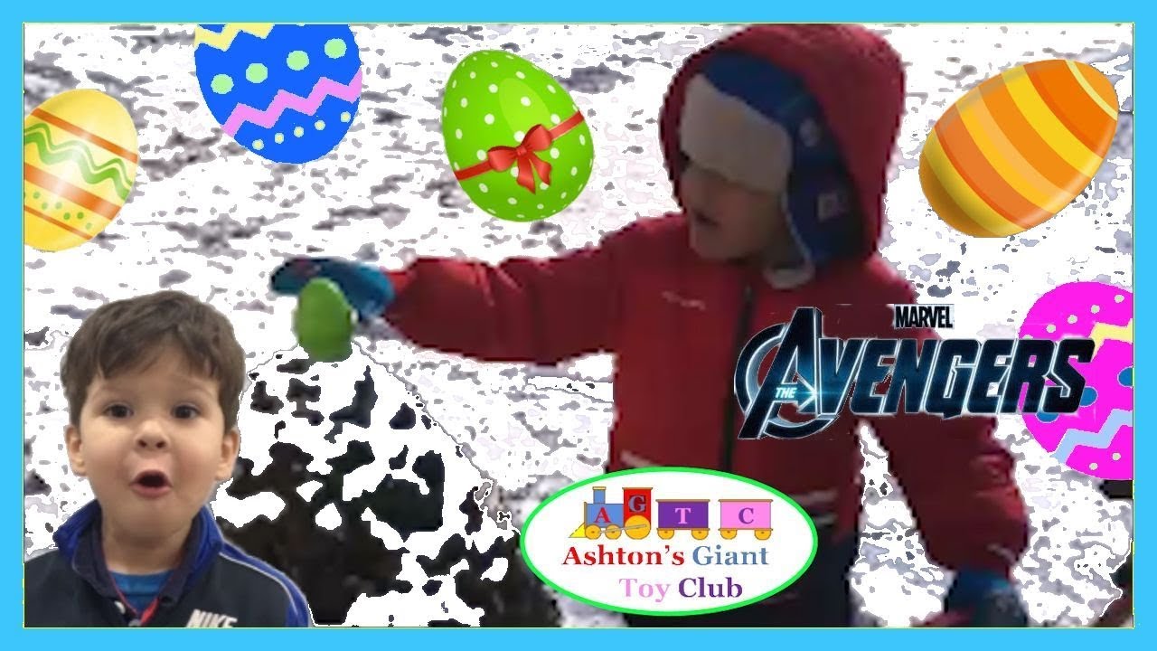 EASTER EGG HUNT IN THE SNOW! | SUPER HERO GIANT EGG SURPRISE | KID REACTS TO LEVITATING IRON MAN TOY