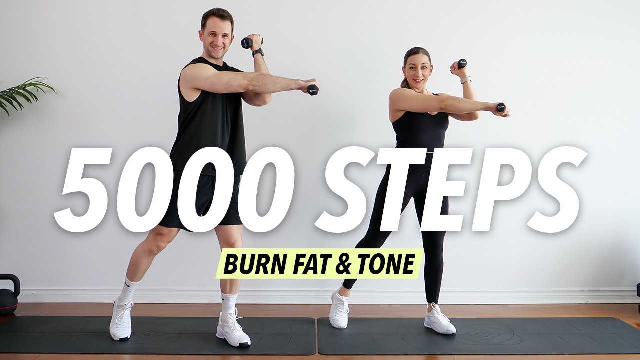 5000 Steps Walking HIIT with Weights – 30 Min Fat Burn & Tone (No Repeat)