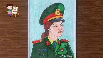 Vẽ chân dung bộ đội | Vẽ chân dung cô bộ đội | Cách vẽ chân dung bộ đội | Mĩ thuật 7 Cánh Diều