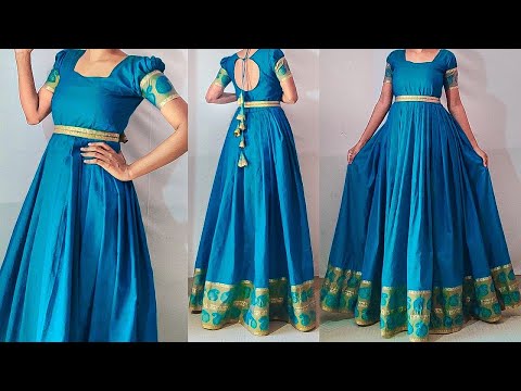 How to convert saree into long gown easily |தமிழில் easy anarkali gown from  old saree #sareeintogown - YouTube
