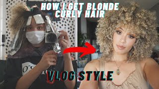 HOW TO GET BLONDE CURLY HAIR//Coloring with No Damage! (Vlog Style)