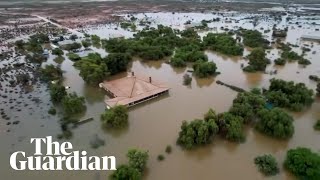 Drone video shows parts of Australia's largest sheep station underwater in WA floods