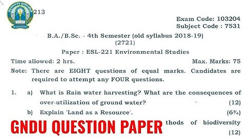 Gndu BA / Bsc 4th Semester Environmental Studies Question Paper | Ba 4th Semester EVS Question Paper