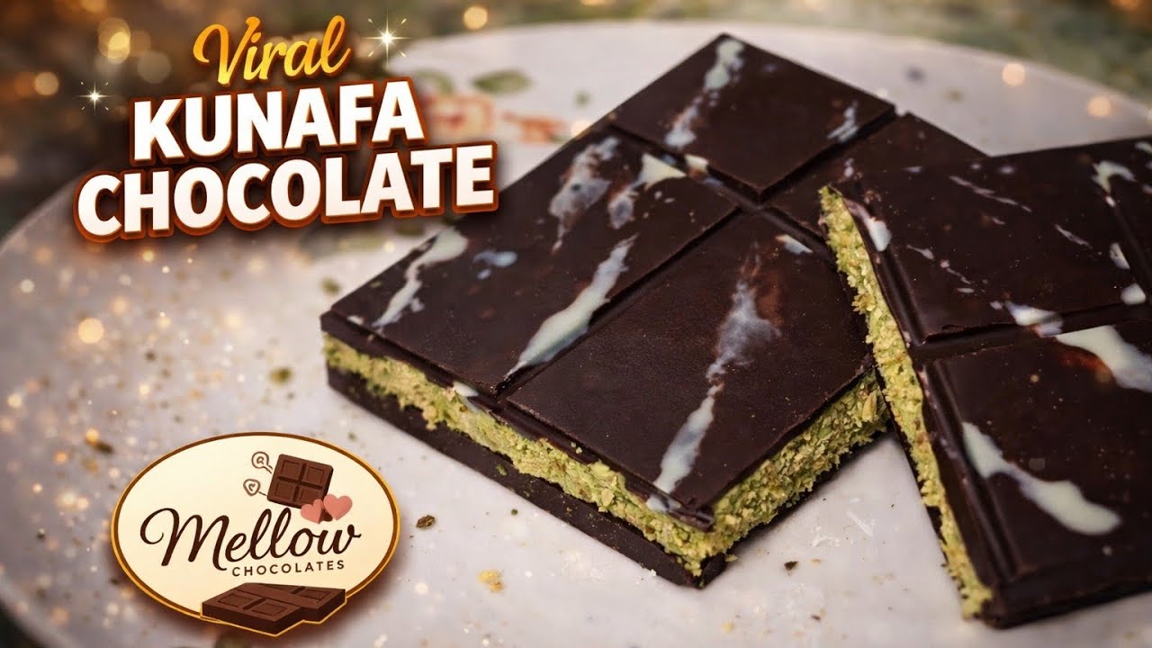 Crispy KUNAFA and silky chocolate 🍫🫠Rate this Kunafa Chocolate out of 10 🤎