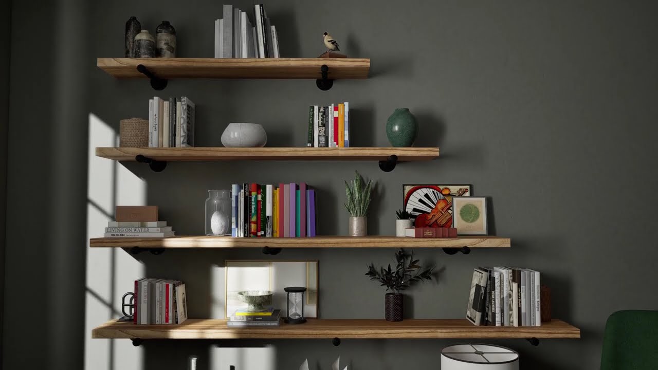 Wallniture Pipe Wall Shelf, Floating Bookshelves, Heavy Duty Pipe Brackets & Custom Sizes, Farmhouse