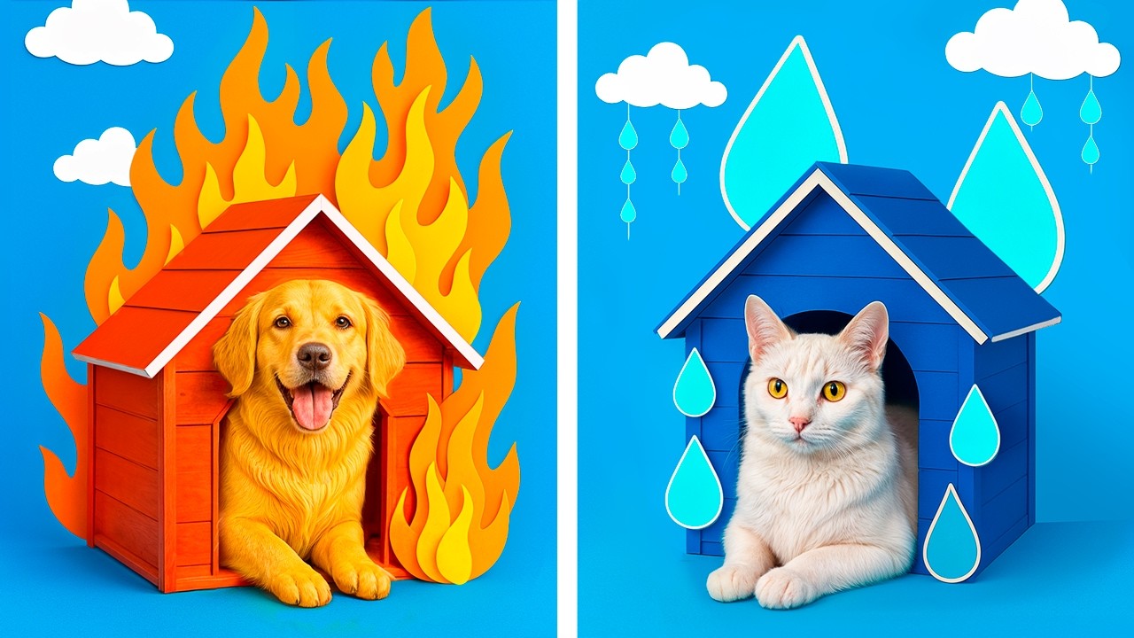 Ateş ve su köpekleri! Evcil hayvanlar için gizli bir oda yaptık!