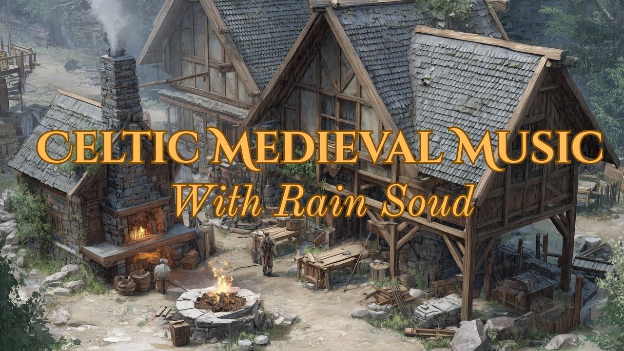 Celtic Music with rain for Sleep, Study, Relax | Exploring the Alleyof a Fantasy Medieval Realm