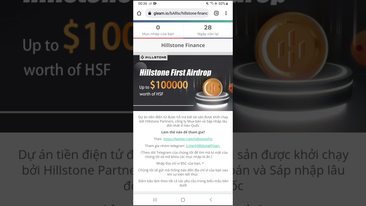 Hướng dẫn Airdrop ăn chia 100k token HSF. Mạng BSC