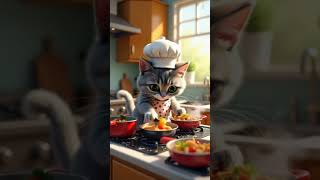 Cat Cooking In The Kitchen