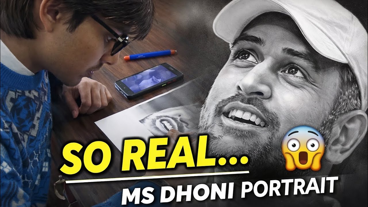 MS Dhoni Hyper Realistic Portrait | Drawing + Vlog ✏️🔥| 