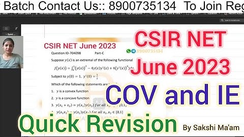 CSIR NET June 2023 COV Solution | Csir Net June 2023 Integral Equation I.E Solution | Quick Revision