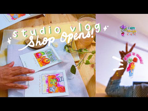 shop re-opens! sticker sheets, painting & organising ✨ third trimester struggles 🤰🏽 studio vlog 03 🎨