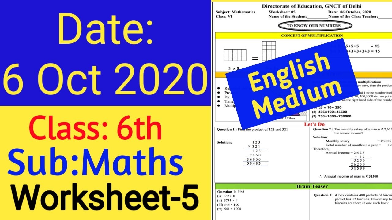 6 October Math Worksheet 5 class 6 math (6 Oct 2020)English Medium Tuesday math ...