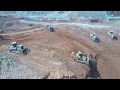 Five Cat D9T Cat D9R And Komatsu D275AX Bulldozers Working Team