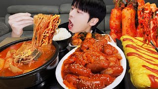 ASMR MUKBANG | KOREAN SPICY Noodles & Egg roll, Sausage, Kimchi, recipe Eating Video