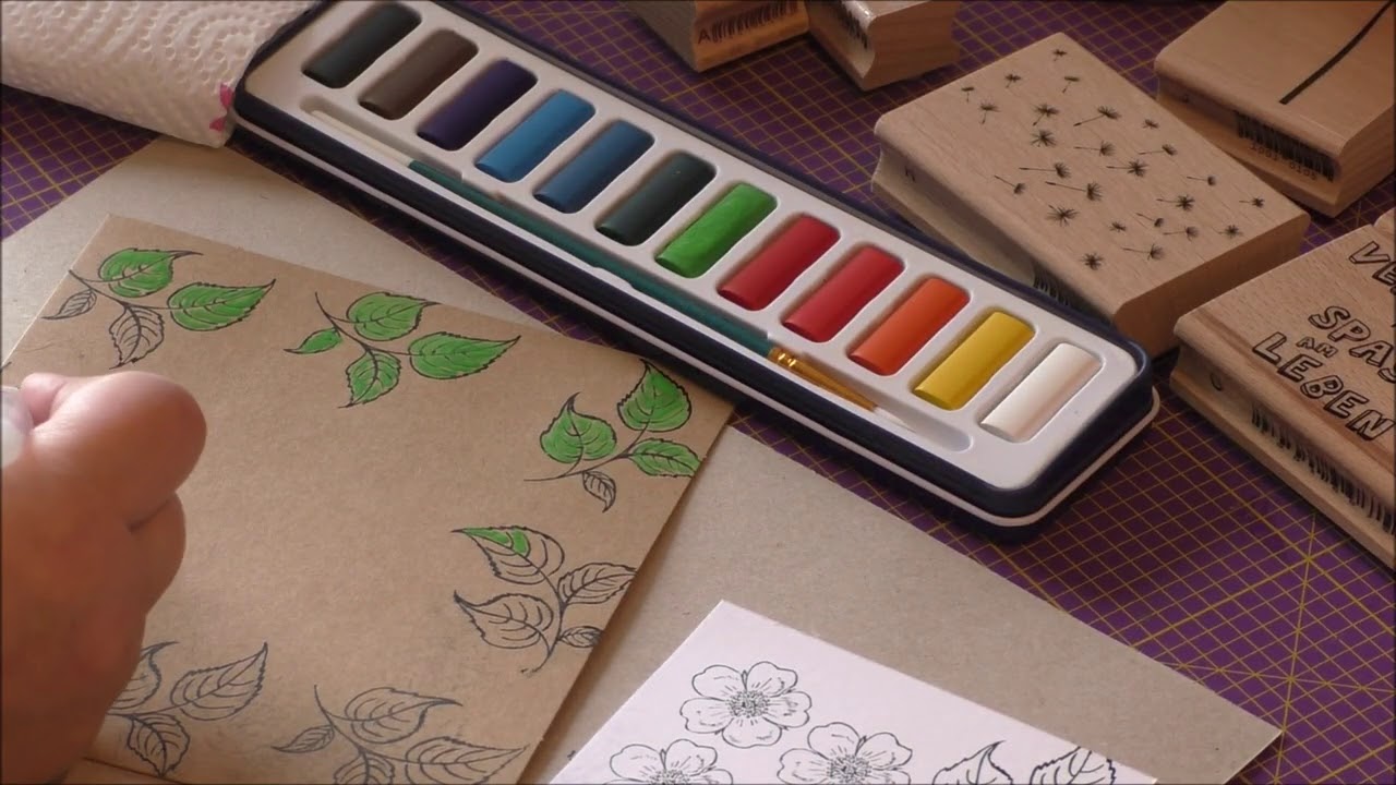 Karte gestalten mit Stempeln und Aquarell Farben - YouTube