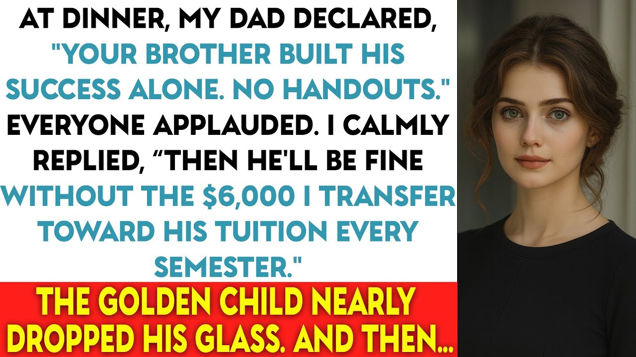 AT DINNER, MY DAD DECLARED, “YOUR BROTHER BUILT HIS SUCCESS ALONE. NO HANDOUTS.” EVERYONE APPLAUDED