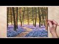 Acrylic Painting Bluebells In Woods Landscape