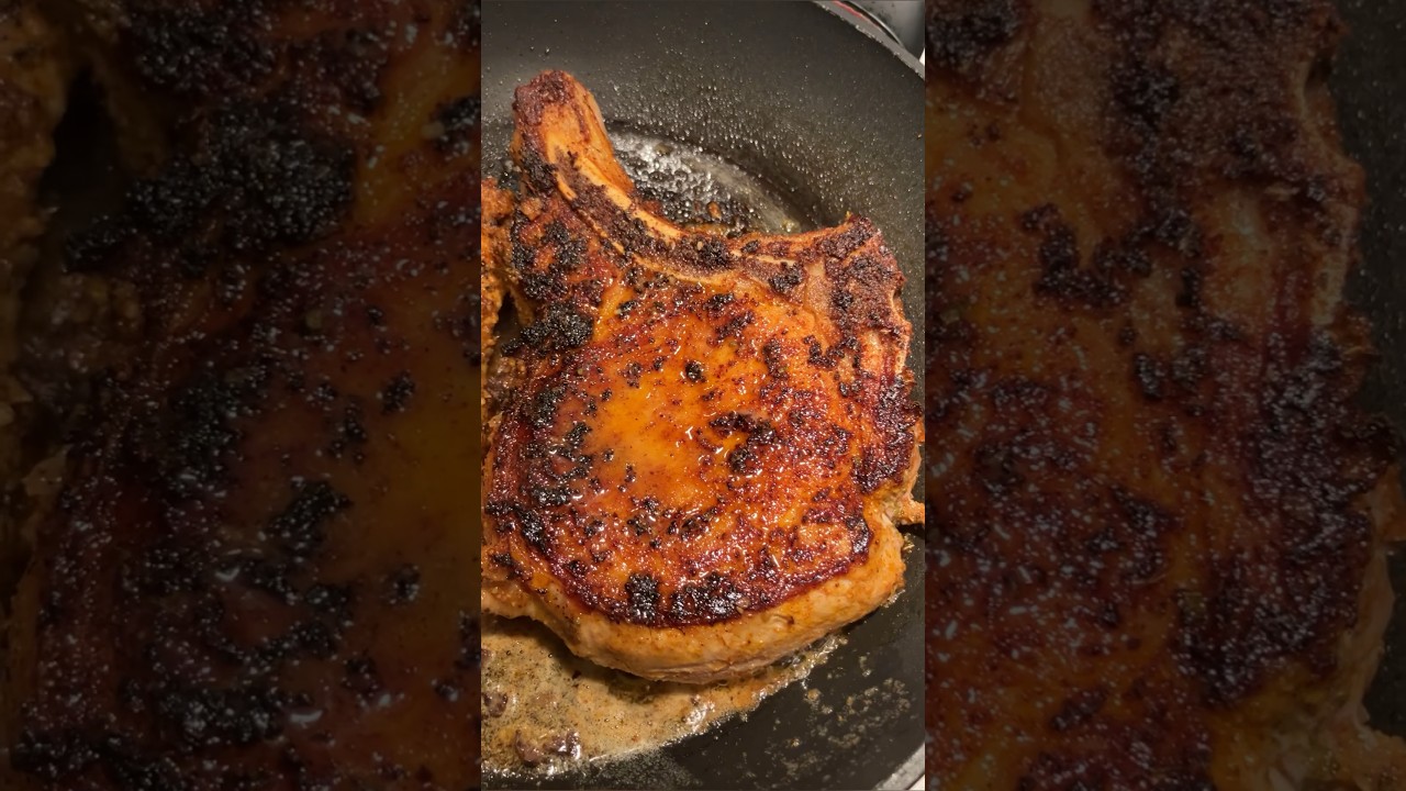 Pan seared pork chops then oven👍dinner lunch shortsvideo porkrecipe
