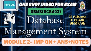 DBMS Module 2 Important Questions-BCS403  | ONE SHOT VIDEO FOR EXAM | VTU 4th sem-PYQS #bcs403 #dbms