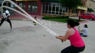 Patricia's Zumba class " Ladies want more so now we BOOT CAMP!!!"- battle rope ,kettle bells