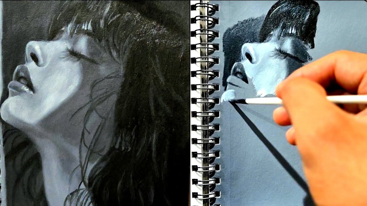 Realistic Oil Painting Portrait in Black & White