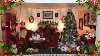 UPDATED: Tour of 1:12 Scale Christmas Dollhouse Miniature Made From an Old Fashioned Hutch