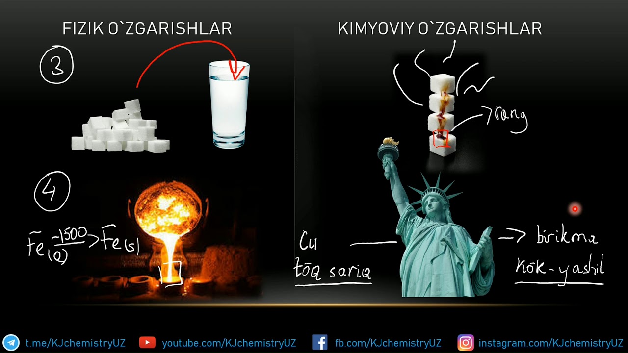 #3 Fizik va kimyoviy o'zgarishlar. Moddaning agregat holatlari.