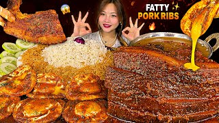 SPICY JUICY FATTY PORK RIBS😱SPICY SUNNY EGG CURRY🔥WITH DAAL BAAT & FRY CHILIES🌶️ | NEPALI MUKBANG | screenshot 3