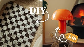 DIYing home trends! (checkered rug and mushroom lamp)