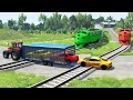 Double Trailer Transporter Truck Car Rescue - Cars vs Trains and Rails - BeamNG.Drive | BeamNG #61