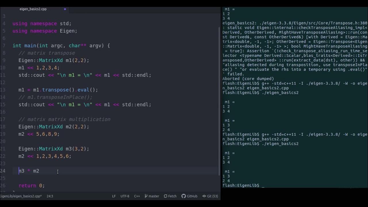 Eigen Library C++ Tutorial Part II| Aliasing in Matrix manipulation ...