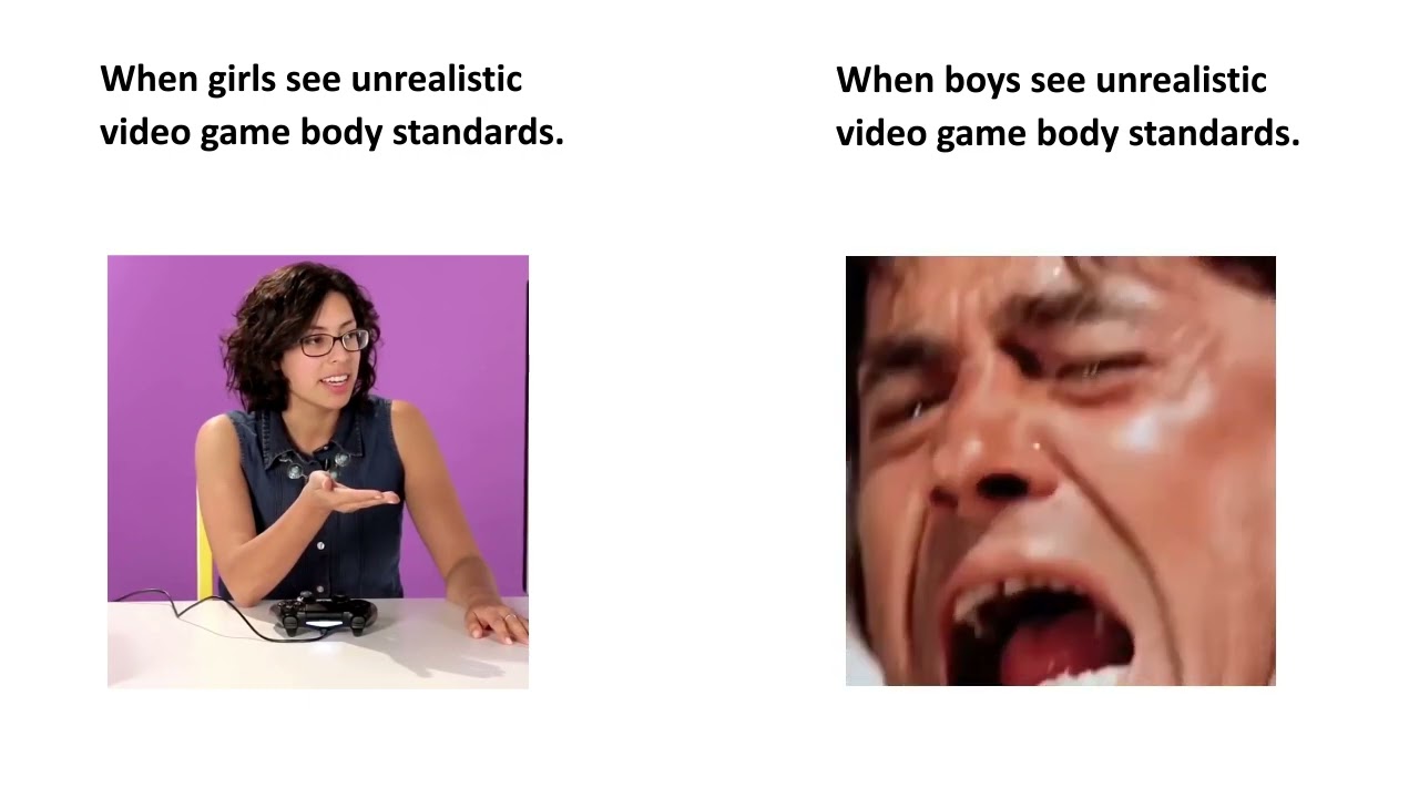 Unrealistic video game body standards for girls vs Unrealistic video game body standards for boys.
