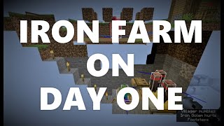 Minecraft Elegance: Iron Farm on Day 1 of Survival, Java 1.161.20