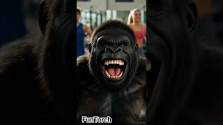gray back gorilla gym trainer 🦍 #youtubeshorts #funny #fruit #zoo #cute #eating #satisfying