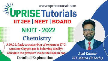 A 10.0L flask contains 64 g of oxygen at 27°C. Calculate the pressure inside the flask in bar |NEET|