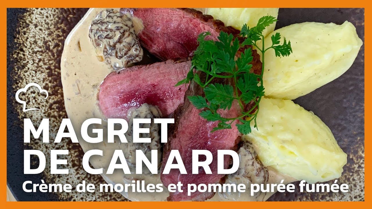 Magret de canard, crème de morilles et pomme purée fumée