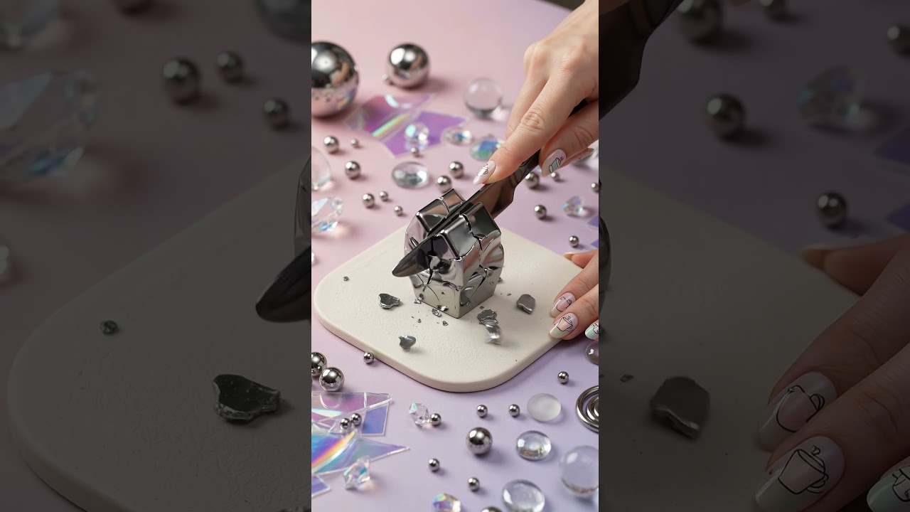 【4K】【ASMR】Crushing a Mirror Chrome Monolith Into a Perfect Metallic Surface