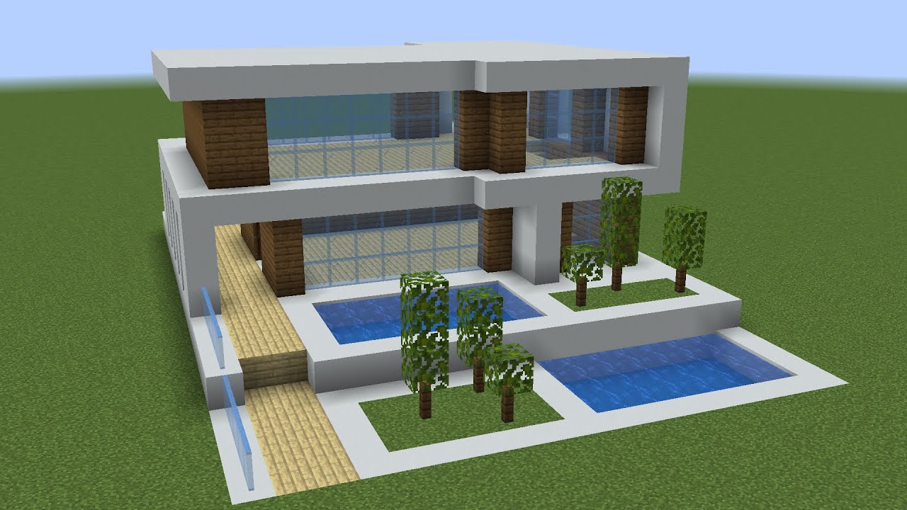 Modern minecraft house with swimming pool