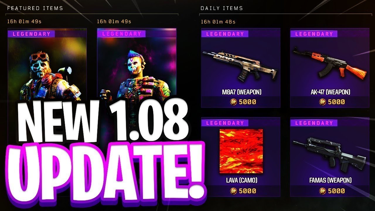 NEW BO4 UPDATE 1.08 UPDATE NEW DLC MAPS AND NEW SAFEQUARD GAMEMODS NEW CALL OF DUTY BLACK OPS 4!!!!