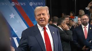 Raw Video: Donald Trump visits Spin Room after debate against Kamala Harris