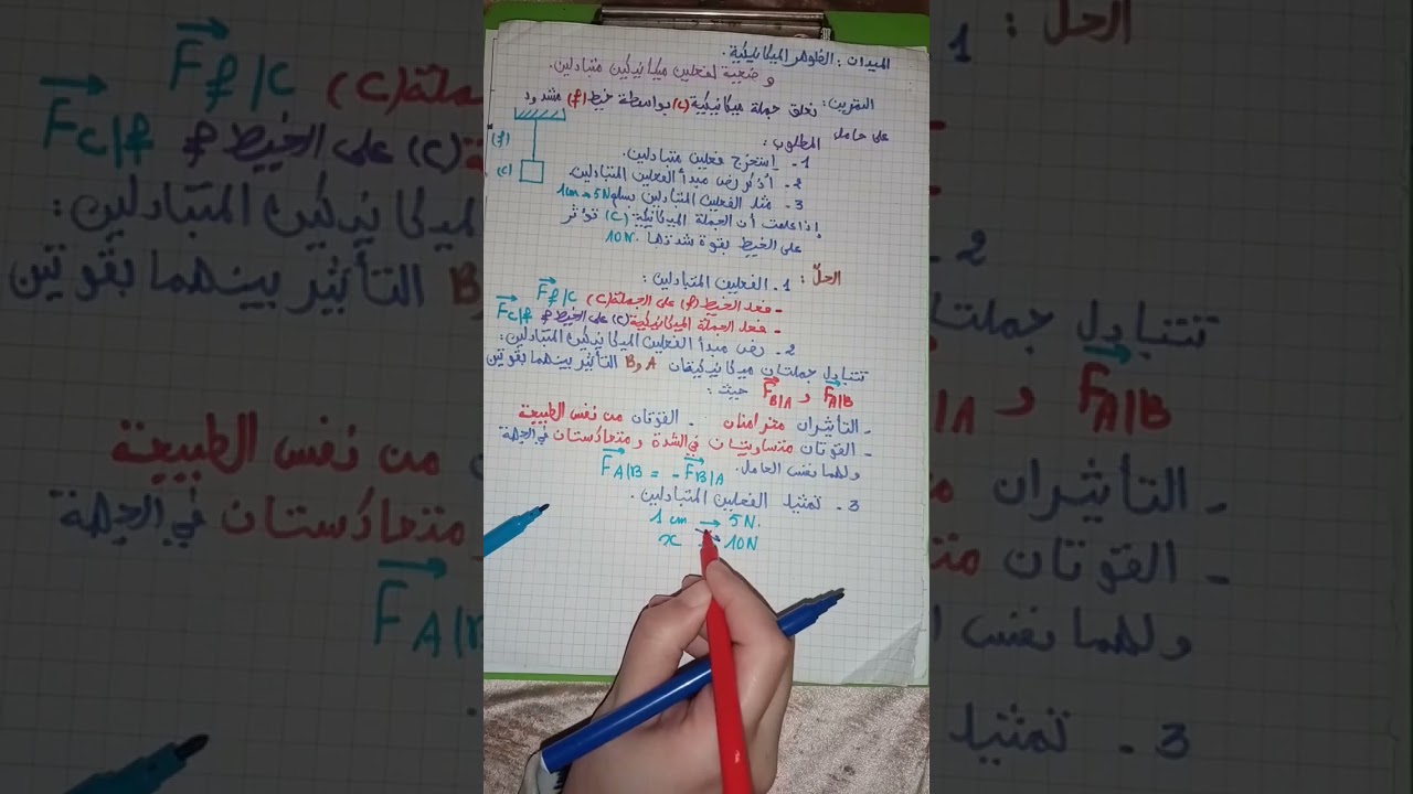 مبدأ الفعلين المكانيكين متبادلين السنة 4متوسط 