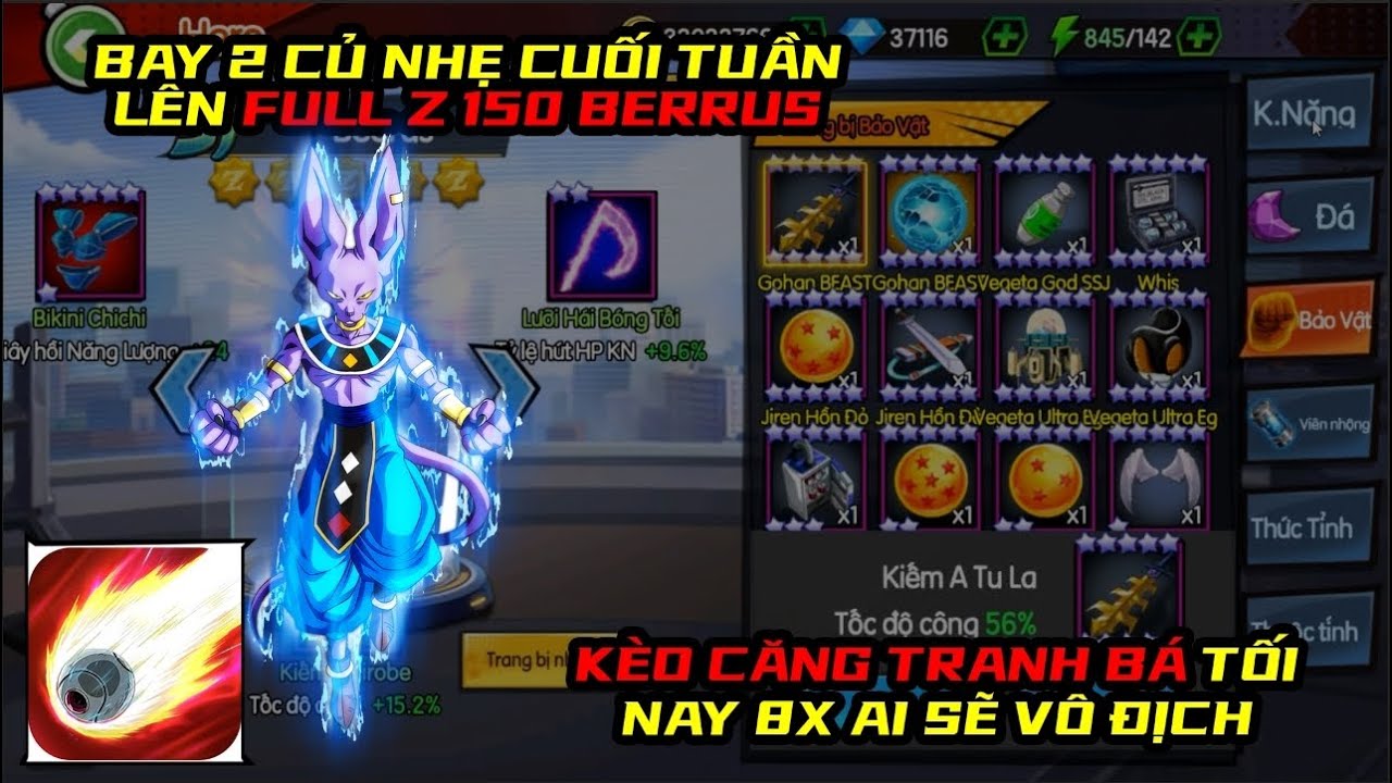 Siêu Rồng Thần Huyền Thoại - BAY 2 CỦ LÊN BERRUS FULL Z CẶP THẦN VŨ TRỤ 7 ĐÁNH HIỆU ỨNG QUÁ CHÁY