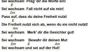 Sei wachsam von Reinhard Mey mit Akkorden und Text