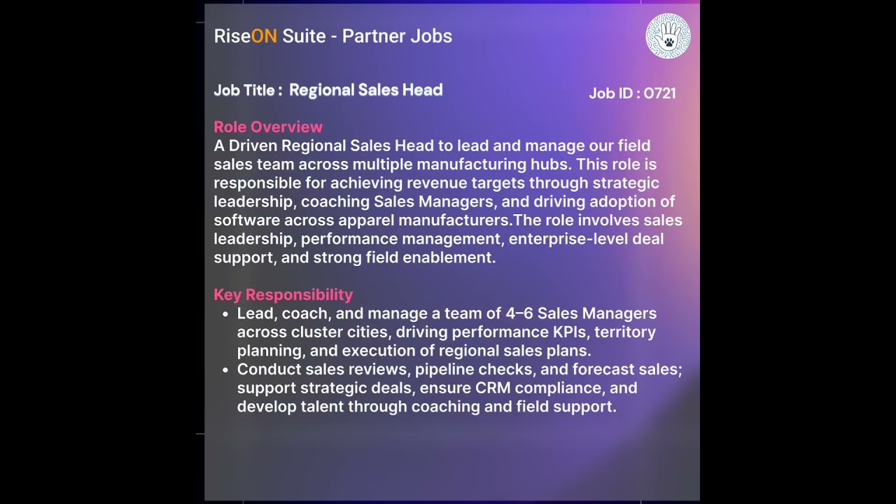 Regional Sales Head (Enterprise, B2B SaaS) | Partner Jobs | 
