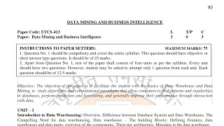 DATA MINING AND BUSINESS INTELLIGENCE | Paper Code: ETCS-413 | CSE 7TH SEMESTER GGSIPU | SYLLABUS