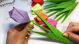 ТЮЛЬПАН из БУМАГИ Своими руками ЦВЕТЫ для МАМЫ на 8 МАРТА  Поделки из бумаги Origami Tulip