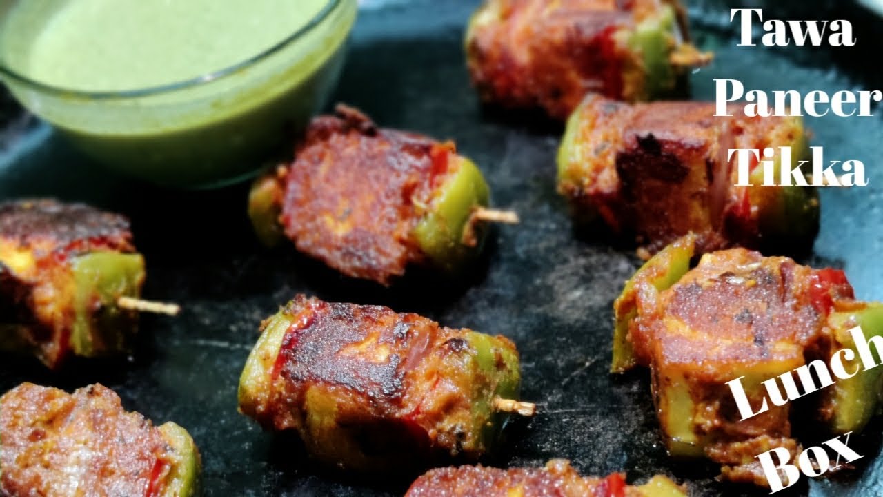 Paneer Tikka on Tawa with Green chutney/Paneer tikka with tooth pick